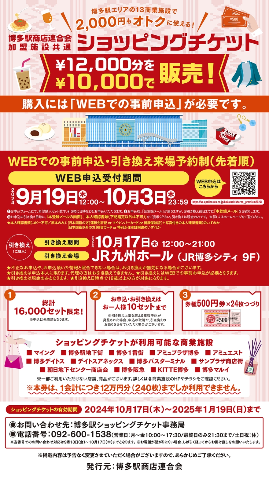 Information on shopping ticket sales common to members of the Hakata Station Store Association